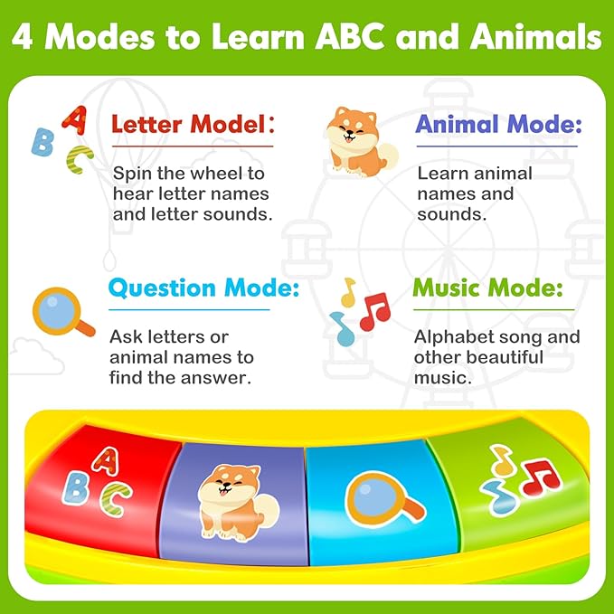 Toy for 1 2 3 Year Old Boys Girls, Spin and Sing Alphabet Baby Musical Learning Toys for Toddler 12-18 Months, Interactive Games with Light and Animals Sounds, Christmas Birthday Gifts for Ages 1-3