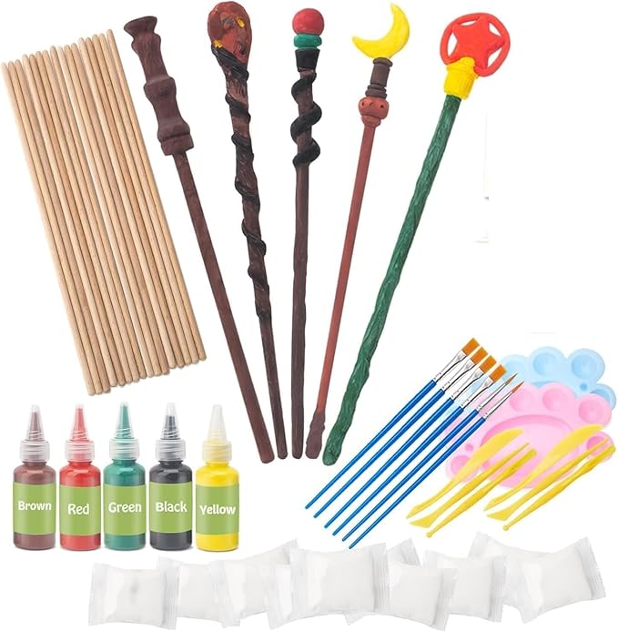 Col-Pary Magic Wand Making Kit, DIY Craft Painting Set,DIY Wand Making for Halloween Supplies,Kids Gift,Wizard Cosplay Birthday Party Decor,School Rewards,Student Activities-51pcs in All