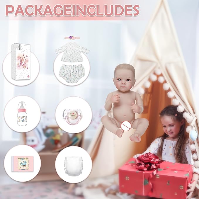 WOOROY Realistic Reborn Baby Dolls, 20 Inch Lifelike Newborn Baby Girl Doll with Full Body Vinyl, Real Life Baby Dolls with Accessories Gift Toys for Kids Age 3+