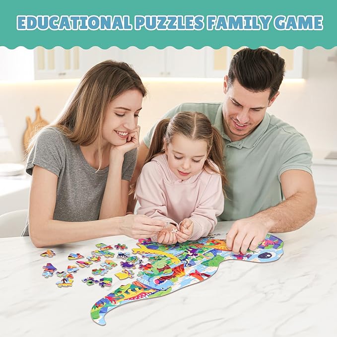 ELX 130 Piece Dinosaur World Jigsaw Puzzle for Kids 4-10, Tyrannosaurus Rex Floor Puzzle for Preschool Learning (21.42 X 16.42 in)
