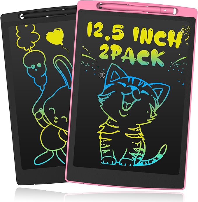 LCD Writing Tablet for Kids 12.5 Inch, Doodle Pad, Colorful Writing Board, LCD Drawing Board Erasable,Toys for Kids, Birthday Day Gifts for 3 4 5 6 7 8 Year Old Girls Boys, Blue (Black+Pink)