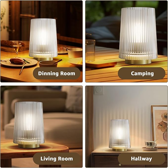 Dolita Battery Operated Glass Lamp, 2-Pack Small Table Lamps with Timer, Bedside Lights for Home Decor Living Room, Office, Bedroom