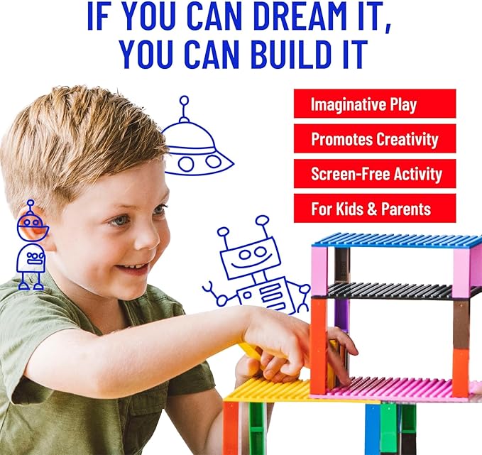 Strictly Briks Stackable Baseplates for Building Bricks - Compatible with Lego and All Major Brands - 10 x 10 in, Blue, 12 Pack