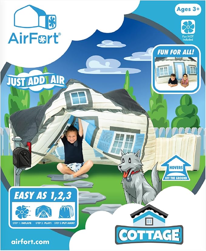 The Original Patented AirFort - Build A Fort in 30 Seconds, Inflatable Fort for Kids, Play Tent for 3-14 Years, A Playhouse Where Imagination Runs Wild, Fan not Included (Cottage)