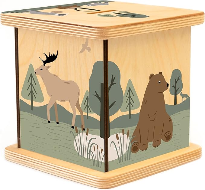 Wooden Piggy Bank for Kids and Adults, Personalized Gift Handmade in USA by BloomOwl, Custom Piggy Bank, Personalized Banks for Kids, Gifts for Baby Boys and Girls (Woodland)