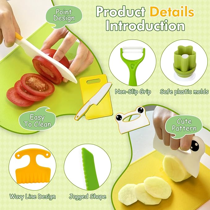 Chanking 13 Pieces Kids Knife Set for Real Cooking Child-Friendly Plastic Chef Tools, Montessori Kitchen Toys, Gifts for Boys and Girls Ages 3+