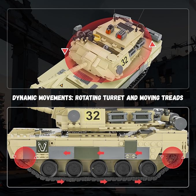 M1 Abrams Heavy Armor Tank Toy Building Set, Military Model Kit with Camouflaged Outpost, Building Blocks for Kids 14+ & Adults, Compatible with Lego Sets (1206 PCS)