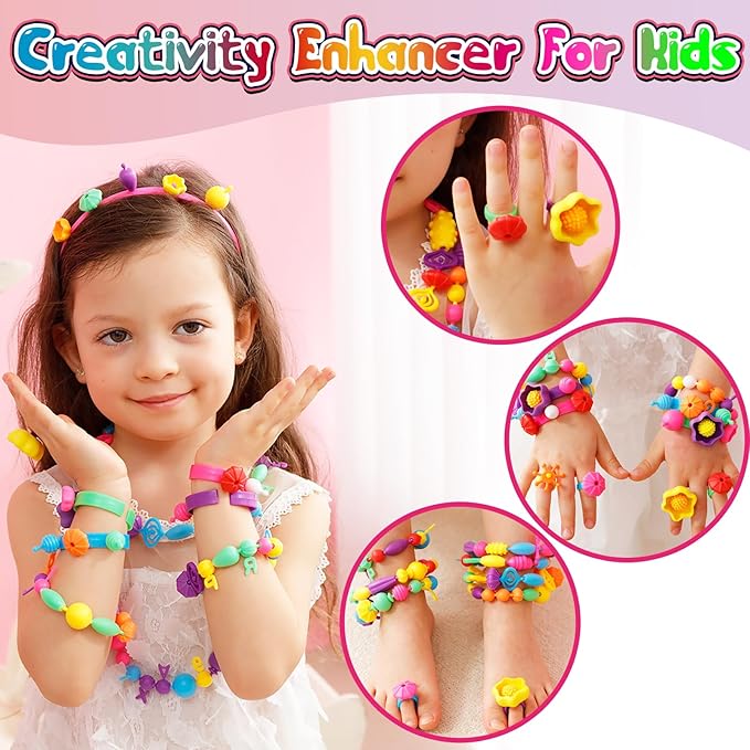 FUNZBO 650pcs Pop Beads - Jewelry Making Kit for 3 4 5 6 7 8 Year Old Little Girls, Arts and Crafts Toys for Kids, Necklace Bracelet Creativity Snap Set Top Best Christmas Birthday Gifts