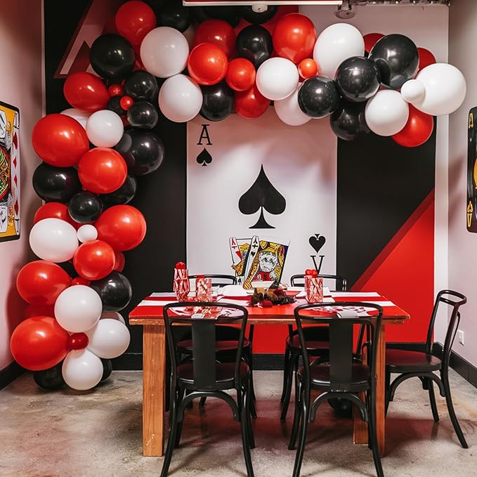 Poker Balloons, Casino Theme Party Balloons Black White Red Poker Card Latex Balloon Red Black Happy Birthday Carnival Balloon for Poker Casino Night Party Supplies Indoor Outdoor Decor