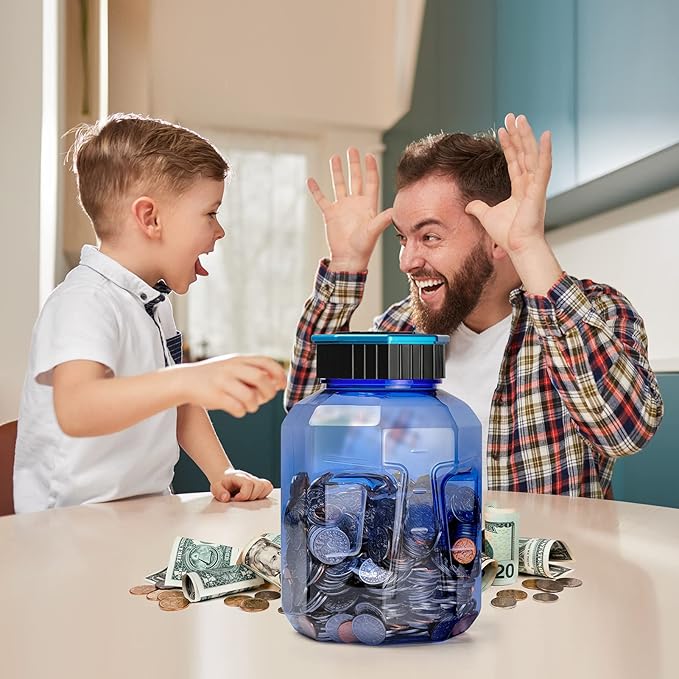 X-Large Piggy Bank for Adults Kids, Vcertcpl Digital Coin Counting Bank with LCD Counter, 2.4L Capacity, Great Coin Counter Bank Money Counting Jar with Total Amount Displayed (Blue2, X-Large)