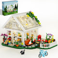 Flower House Building Set with LED Light, Garden House Fountain Countyard Buiding Toy with Flowers Potted & Cat Playset, Greenhouse Model Xmas Decor Gifts for Adults Friends Girls 6+