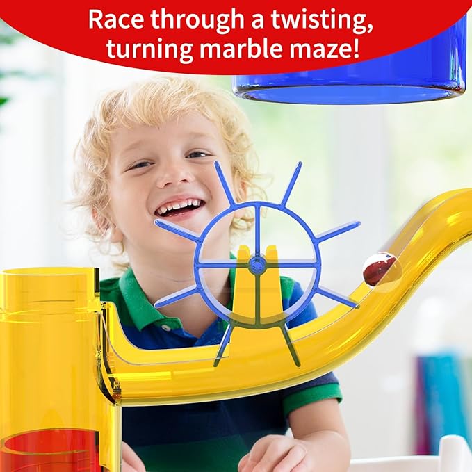 Big Motorized Marble Run - Construction Building Blocks Toys 220Pcs Marble Race Track with Elevator,Educational STEM Game Christmas Birthday Gifts for Kids 3-5 4-8 8-12 (A-Colorful)