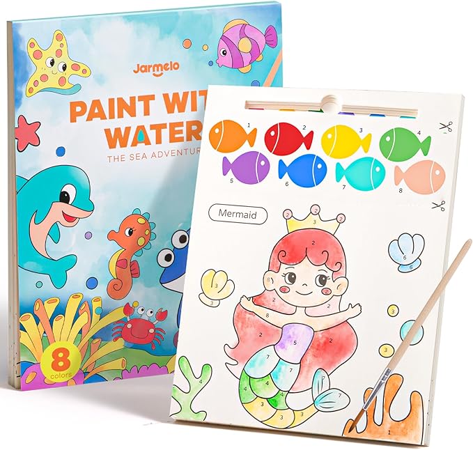 Paint with Water Books for Toddlers, Mess Free Watercolor Painting Activity for Kids Ages 1-3, 2-4, 4-6, Art Craft Coloring Gift with Brush, Airplane Travel Activities for Toddlers, Ocean Animals
