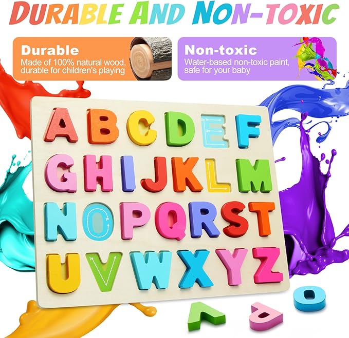Wooden Puzzles for Toddlers, ABC Alphabet Puzzle, Learning Toys, Preschool Learning Activities, Preschool Educational Toddler Puzzle for Gift Set