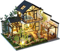 DIY Miniature House Kit, Tiny House Kit with LED & Music Movement, DIY Wooden Dollhouse Miniature Kit for Adults Teen, Wooden Crafts Dollhouse Kit