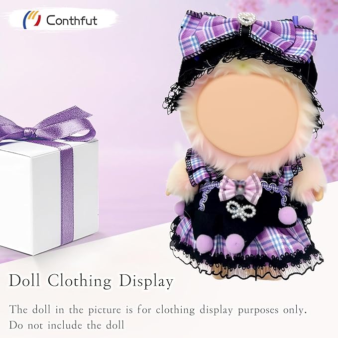17cm/15cm Doll Clothes Outfit Set,Accessories for Dolls,Stylish Clothes Set Dress Up (No Doll) (Purple Dress)