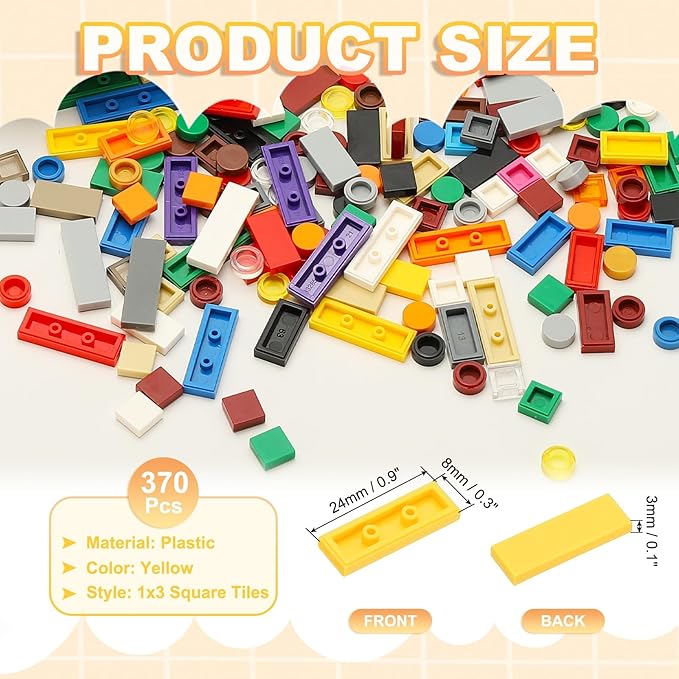 PATIKIL 122 Pcs Flat Blocks Bulk, 1x3 Square Yellow Classic Tiles Smooth Surface Mini Building Blocks Accessories Compatible Bricks Kits for Building Floor Walls Mosaic Pixel Arts