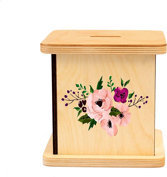 Wooden Piggy Bank for Kids and Adults, Personalized Gift Handmade in USA by BloomOwl, Custom Piggy Bank, Personalized Banks for Kids, Gifts for Baby Boys and Girls (Plum Floral)