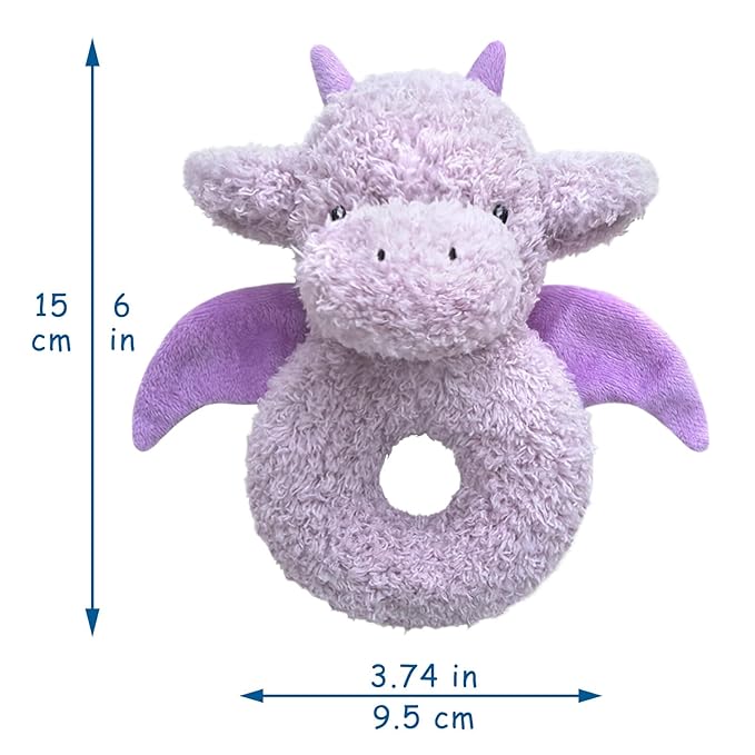 Baby Dragon Soft Rattle Toy, Plush Dinosaur Infant Shaker Rattle Easy-Grasp Stuffed Animal Toy, Gifts for Newborns Babies Toddlers Boys Girls, Purple, 6 Inches