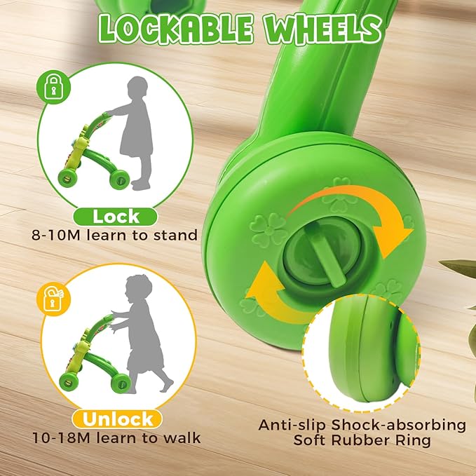Baby Walker Toys,Push Walker for Boys & Girls Learning to Walk,Sit to Stand Early Educational Toys,Activity Center for Infant,Christmas Birthday Gift for Toddler 6-18 Months,Green