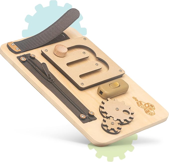deMoca Baby Busy Board for 1 Year Old, Premium Montessori Toddler Travel Toy with Educational Activities, Sensory Travel Toys for Toddlers 1-3, Wooden Busy Board, Gift for Boy & Girl