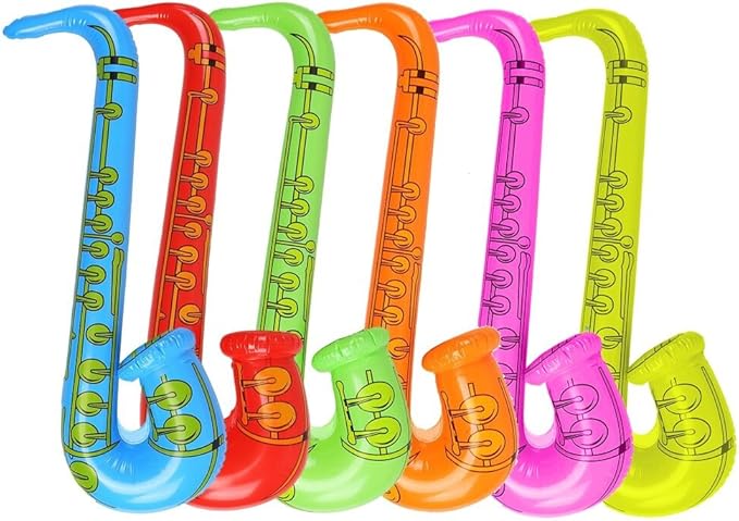 DECORA 27.5“ Inflatable Saxophones Assorted Colors 6pcs for Kids Party Favors