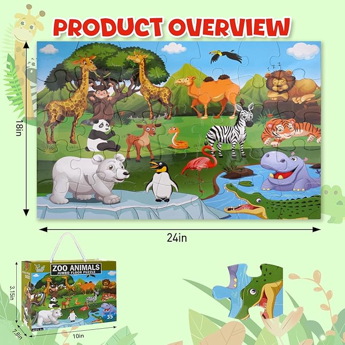 35 Pieces Jumbo Floor Puzzle for Kids Animal Jigsaw Puzzles Large Puzzles for Toddler Ages 4-8, 3-5, Educational Development Toys Giant Floor Puzzle (Animal Paradise)