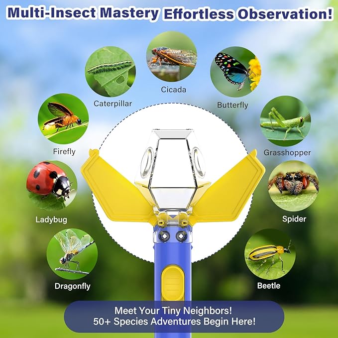 Bug Catcher for Kids, Insect Trap Kit with 6X Magnifier, STEM Educational Exploration Toys Gifts for Adult and Boys Girls, Catch Ladybugs, Butterflies, Dragonflies, Spider, Blue