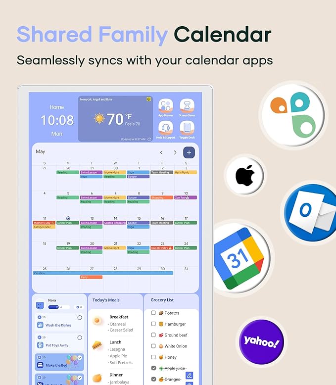 Cozyla Mate Digital Calendar+ 2: 24 Inch Wall Touch Screen Chore Chart Customize Dashboard Smart Electronic Calendar for Family Schedules Meal Planner Supports All Google Play Apps Wall Mount White