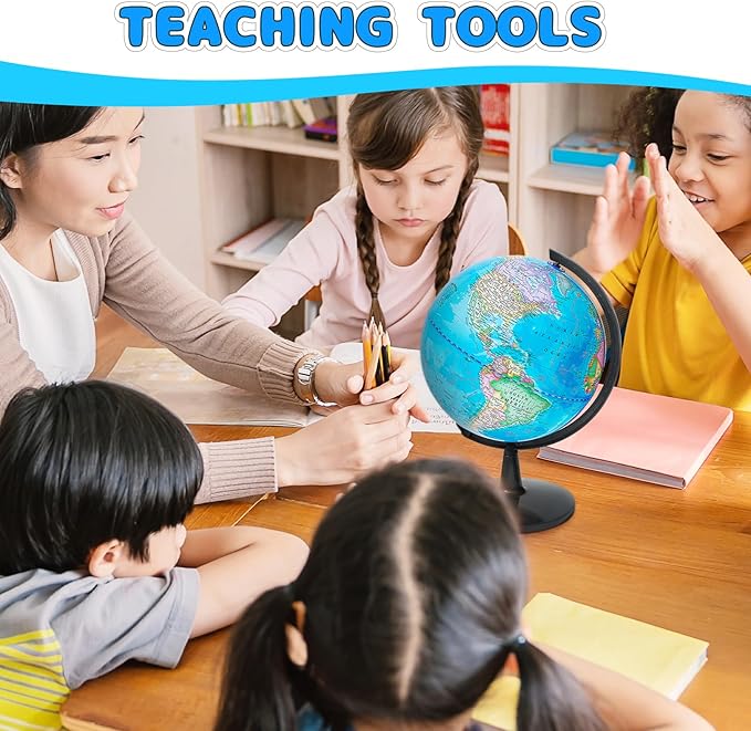 GOCHANGE 8" World Globe with Thickened Base - More Stable, 360° Spinning, Stimulate Children's Geographical Interest & Political Map, No assembly required