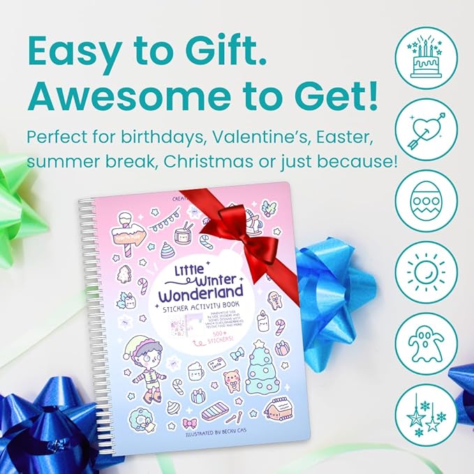 Christmas Sticker + Coloring Book for Kids (500+ Holiday Stickers & 12 Scenes) by Cupkin, Fun Side by Side Winter Activity Books, Stocking Stuffer for Older Boys & Girls Ages 2-4, 4-8 or 8-10