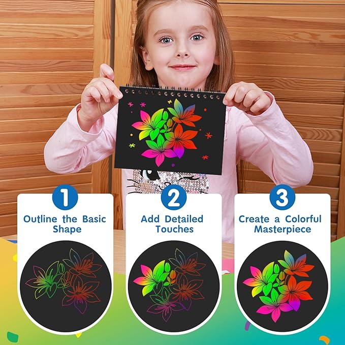 YSCare Scratch Arts Party Favors for Kids: 16 Pack Rainbow Art Scratch Notebook, Art Craft Kit Goodie Bags Stuffers, Birthday Gift Bulk Return Gifts Classroom Prizes for Girls Boy 4-8-12