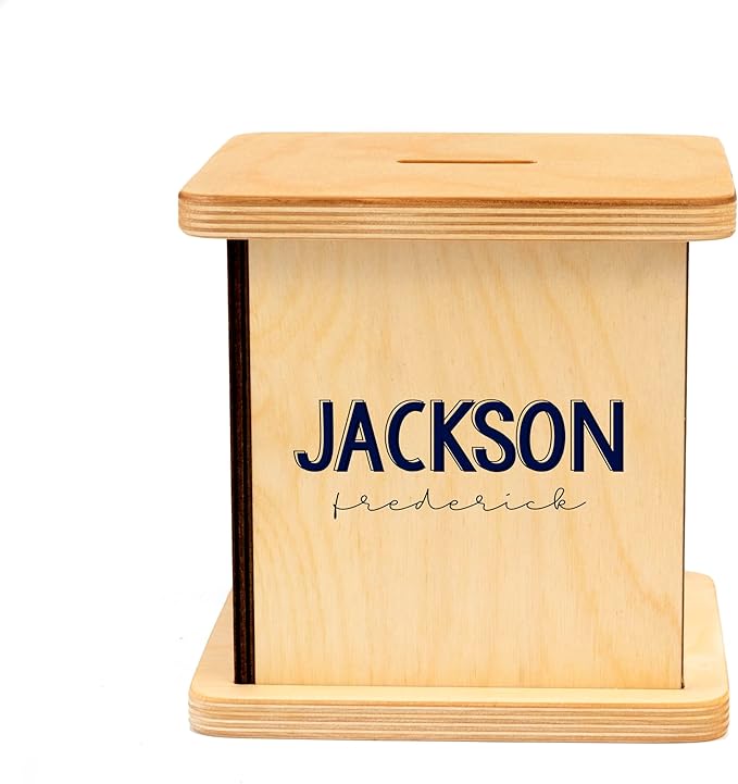 Wooden Piggy Bank for Kids and Adults, Personalized Gift Handmade in USA by BloomOwl, Custom Piggy Bank, Personalized Banks for Kids, Gifts for Baby Boys and Girls (Typography)
