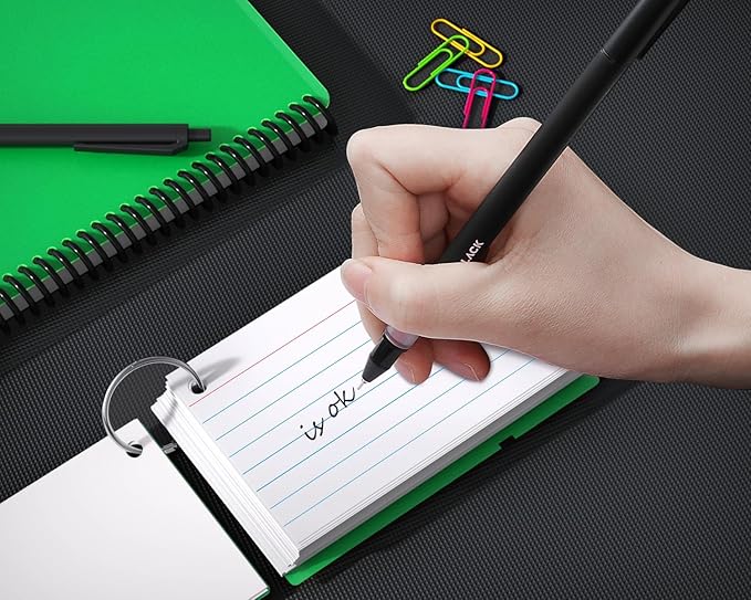 Index Cards 3x5, Flash Cards with Ring, 200 PCS, Ruled Note Cards, Flash Cards for Studying, 4 Packs of 50 sheets, 3x5 Note Cards for Office, Home, School