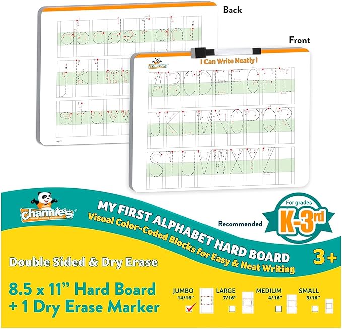 Channie’s Visual Dry Erase Alphabet or Numbers Hard Board - Handwriting for Pre-K, Kindergarten, Elementary School Students (My First Alphabet) Homeschool Learning Supplies & Summer Teaching Workbooks