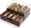 Challenge Coin Display Case, Military Coin Collection Holder with Wooden Coin Box, Drawers, and Clear Acrylic Lid – Gifts for Coins Collectors (6 Rows)