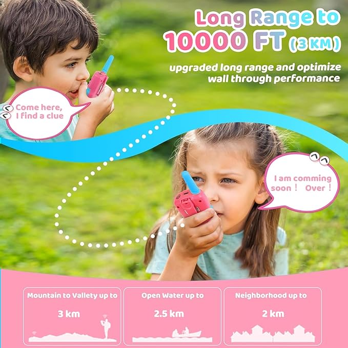 Vvinca Toys for 3-12 Year Old Girls, Rechargeable Walkie Talkies for Kids 22 Channels 2 Way Kids Walkie Talkie with Flashlight for Camping Hiking Indoor Outdoor 3 4 5 6-12 Boy Girl Birthday Gifts Pink
