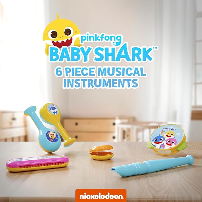 Lollipop Little Tikes Musical Instruments Set - Flute, Maracas, Harmonica, Tambourine for Toddlers, Educational Musical Toys Toys for Kids 24 Months+ (Baby Shark Light Blue)