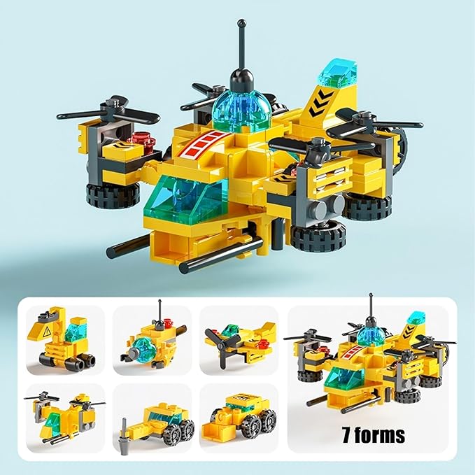 136-Piece Urban Engineering Building Blocks Set - Build 7 Cool Models: Construction Airplane, Vehicles, Submarine & More | STEM Toys for Kids Ages 6-12 | Creative Gift for Boys & Girls