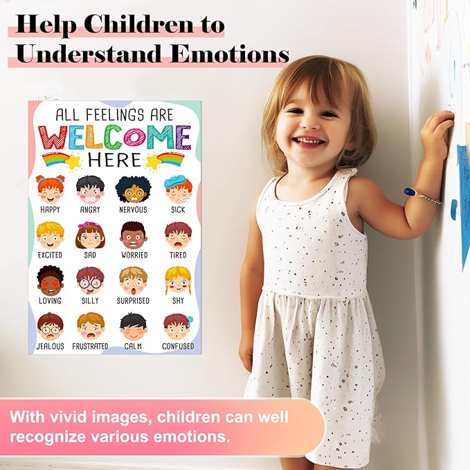 FLYAB Feelings Chart for Kids - Classroom Decorations Elementary Emotions Learning Mental Health Poster for Toddlers Educational Calming Corner Teacher Must Haves for Back to School Supplies