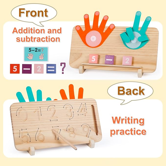 ALLABC Finger Math Manipulatives Number Counting Blocks, Montessori Educational Math Toys for Toddlers 3-6, Preschool Number Learning Toys for Boy & Girl Age 3,4,5 Years Old (Double Side Edition)