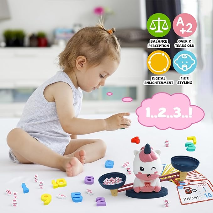 Snugzy Unicorn Balance Counting Toys Math Games Kindergarten Learning Games Kids Balance Scale Educational Toys Gifts for 3 4 5 Year Old Boys Girls