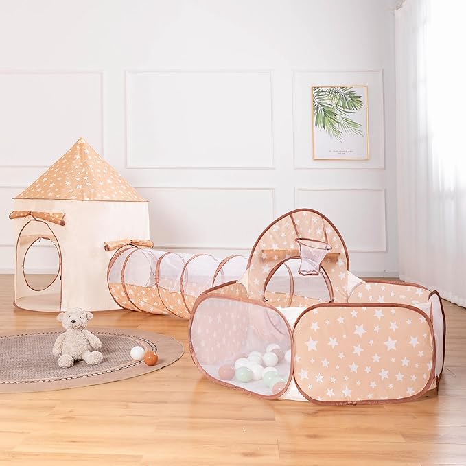 3-in-1 Kids Play Tent with Tunnel & Ball Pit for Toddlers 1-3, Indoor Outdoor Playhouse, Easy Pop Up, Portable Play Tents for Toddlers