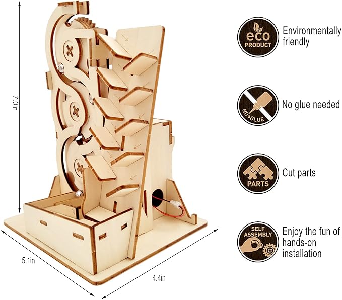 Solar 3D Wooden Puzzle Marble Run DIY Model Kit Craft Sets Wood Mechanical Toys Experiments Projects Birthday Gift for Adult Men Age 14+ Years Old