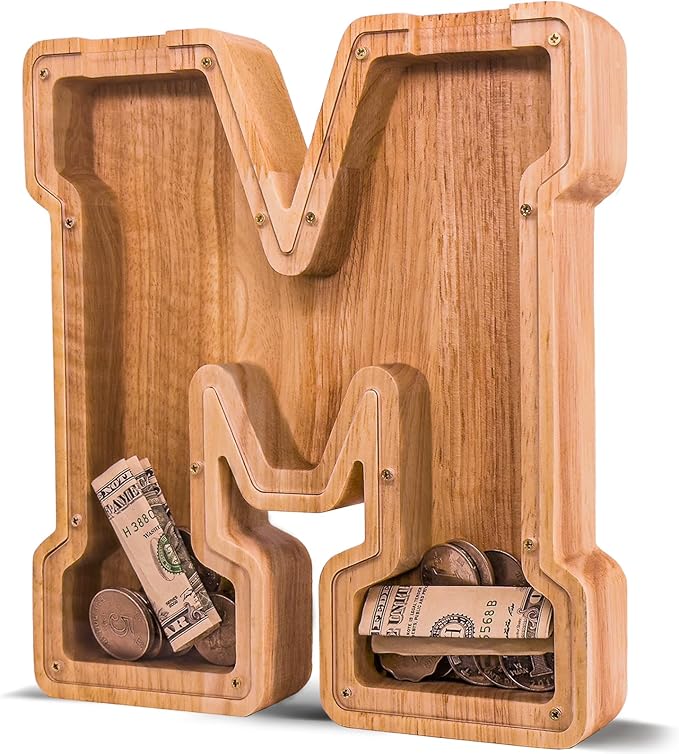 Wooden Letter Piggy Bank for Kids Larger Letter Piggy Bank for Boys and Girls Personalized Piggy Bank Initial Coin Bank Wood Kids Money Bank for Birthday and Festival