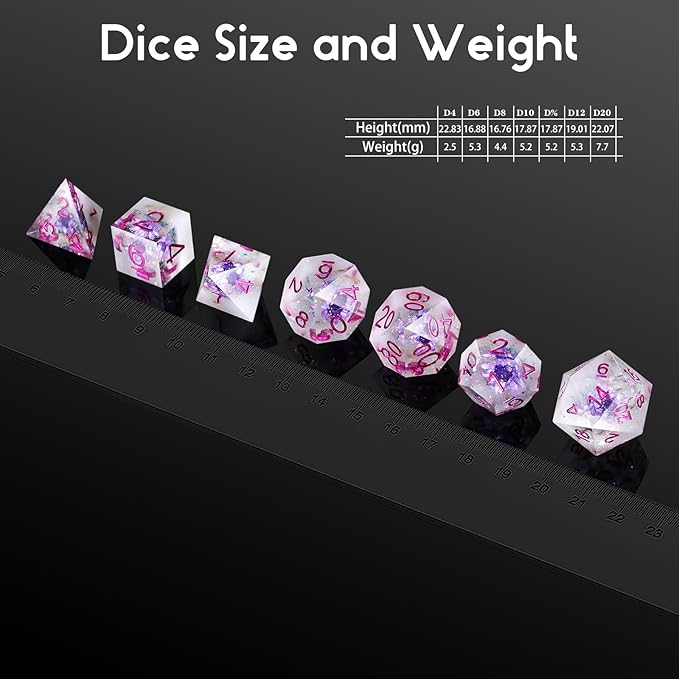 Flower DND Dice ,DNDND Handmade Double-Layers Resin Sharp Edge Die with Gift Case for D&D Dungeons and Dragon Games (Purple Flower)