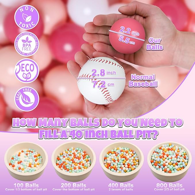 GOGOSO Ball Pits Balls for Toddlers Pack of 50 100 200 Plastics Shape Ball Non-Phthalate Non-BPA Non-Toxic 2.2-Inch Crush Proof Play Balls