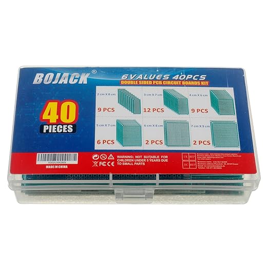 BOJACK 6 Vaules 40 Pcs Double Sided PCB Board Prototype Kit for DIY Soldering with 6 Sizes Compatible with Arduino Kit