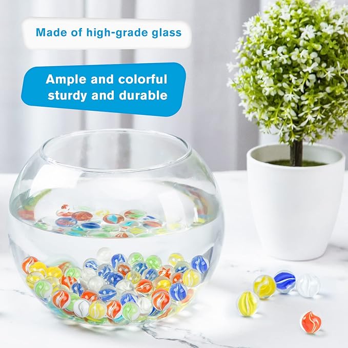 POPLAY Marbles for Kids, 115PCS Cat Eye Glass Marble, Mixed 6 Colors with Gift Box, for Chinese Checkers Board Games, Party Favor Gifts