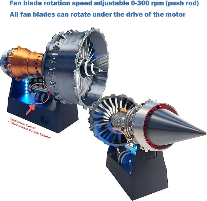 Turbofan Engine Model Kit, Adjustable Speed TR900 Aircraft Turbojet Model With Light, DIY Mechanical Science Education Toy Gift Decor for Adult, 28cm